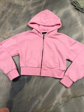 Katie J NYC Kids Light Pink Cropped Zip Hoodie